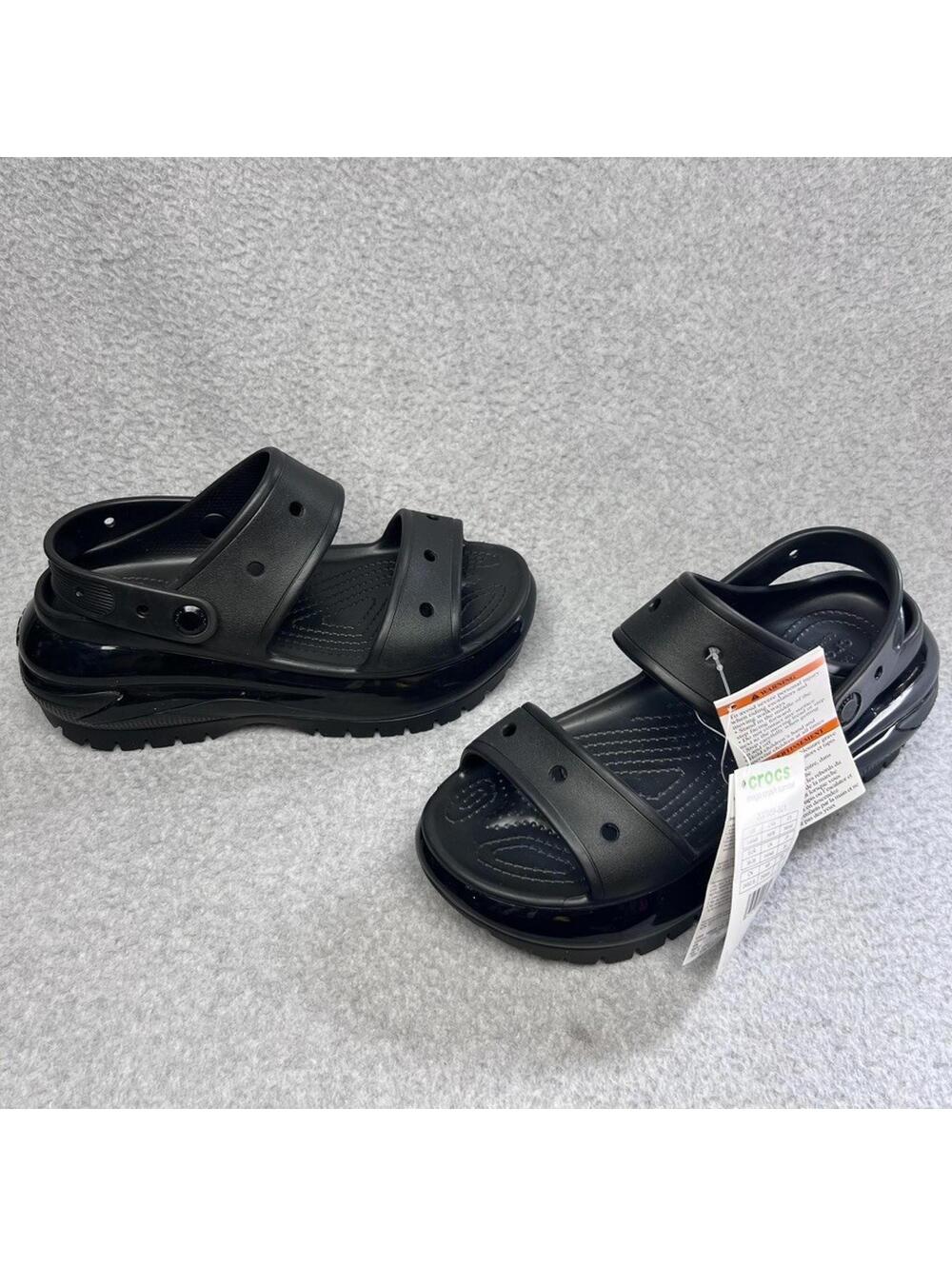Crocs Classic Mega Crush Sandals Black Platform Strappy Comfort Clogs Size 8 NEW